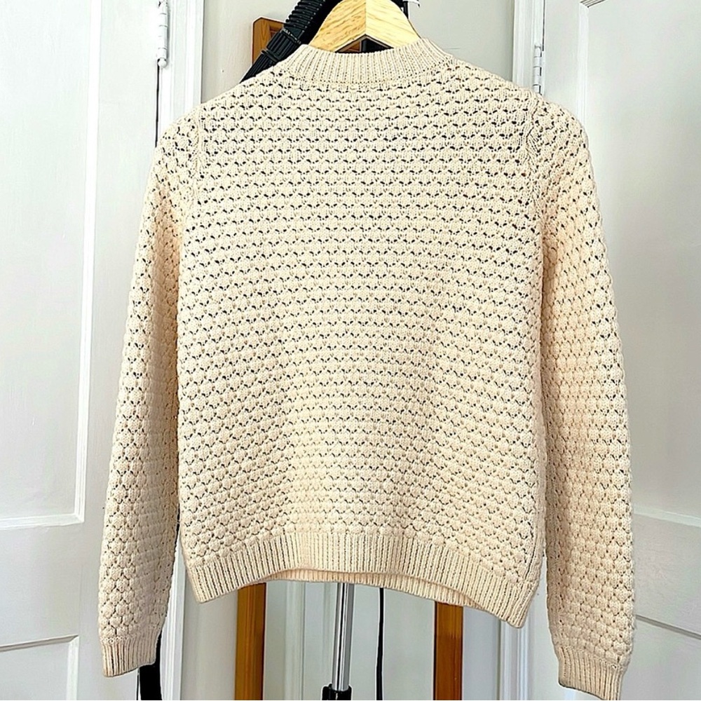 Sezane Ecru Cream Ivory Pom Poms Textured Knit Sweater Crewneck XS Wool - Picture 10 of 10